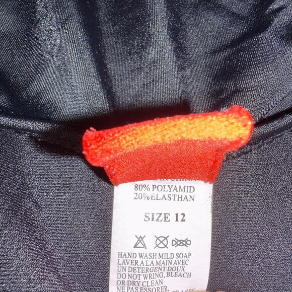 Red Carter One Piece Bathing Suit SZ 12 Open Criss Cross Back Boho Hippie Tribal - Picture 7 of 12